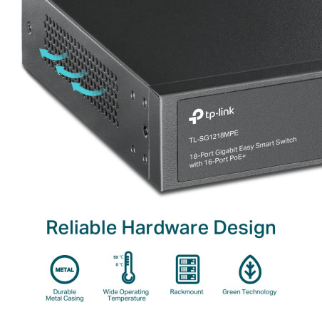 TP-Link 16 Port 10/100/1000Mbps Rackmount Gigabit Switch (16 port POE & 2 port SFP)