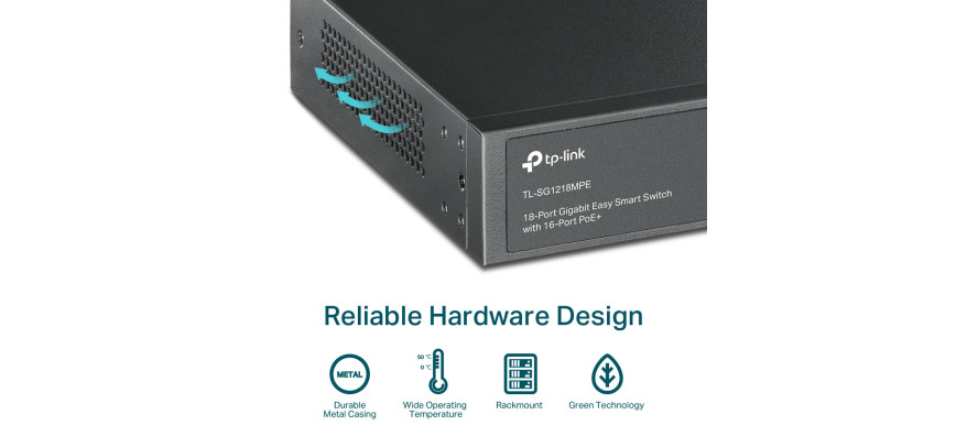 TP-Link 16 Port 10/100/1000Mbps Rackmount Gigabit Switch (16 port POE & 2 port SFP)