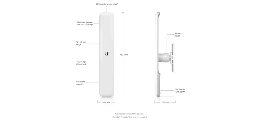 Ubiquiti Lite AP AC Airmax Outdoor 5 POE Access Point (450Mbps) with mounting bracket & PoE Injector