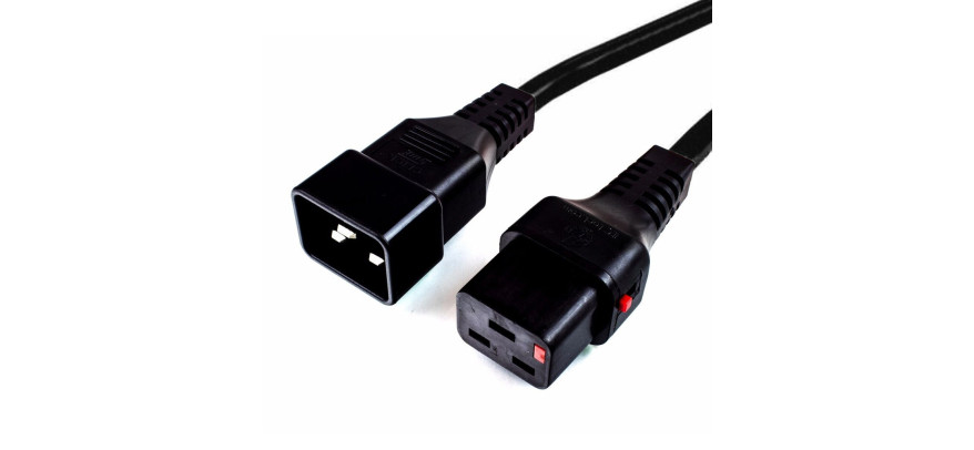 IEC Lock C19 to IEC C20 1m Black Lockable Power Leads