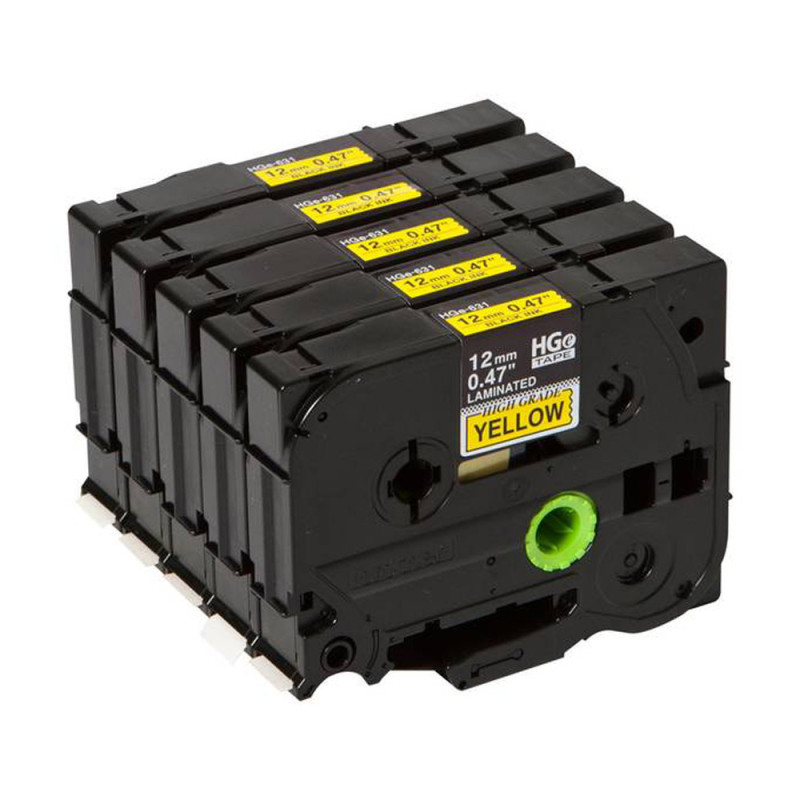 Brother High Grade Tapes 12mm Black on Yellow 5PK
