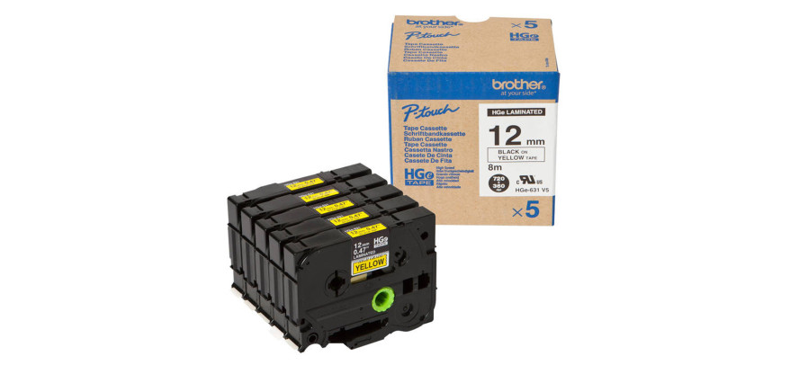 Brother High Grade Tapes 12mm Black on Yellow 5PK