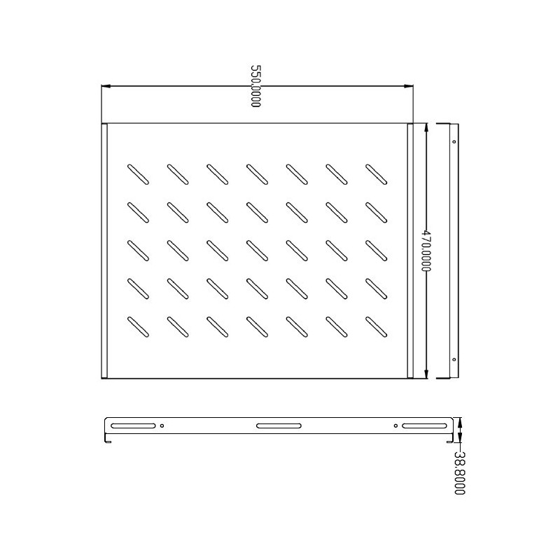 550mm Fixed, vented, Data shelf