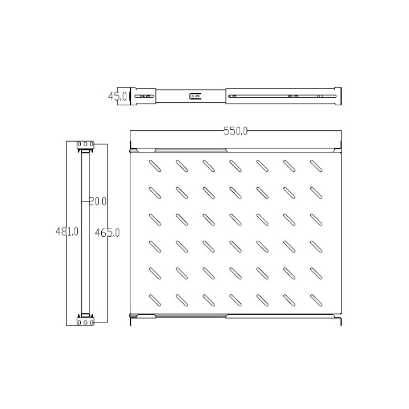1U 550mm Telescopic Shelf