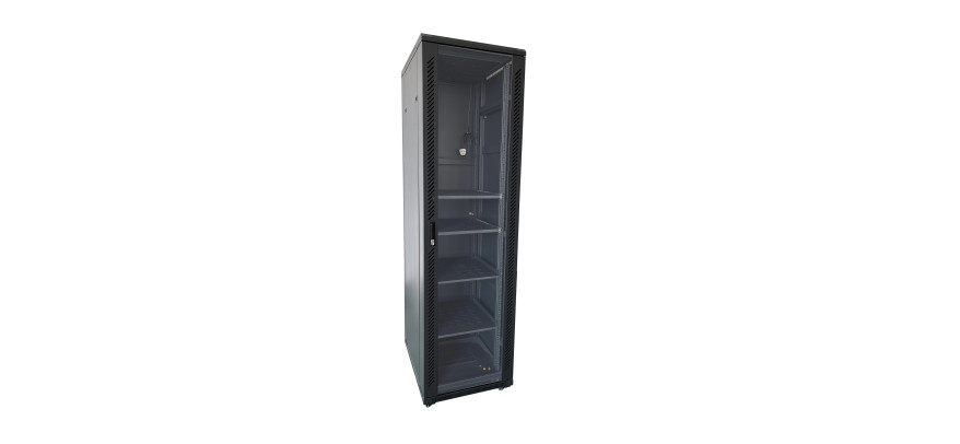 Trident 45U Data & Server Cabinet – Steel Rack with Fan Tray, Glass Door | Dunasfern