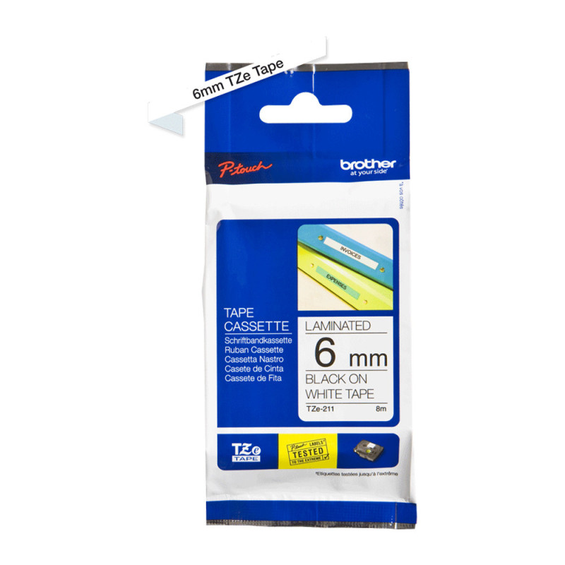 Brother Gloss Tape 6mm Black on White