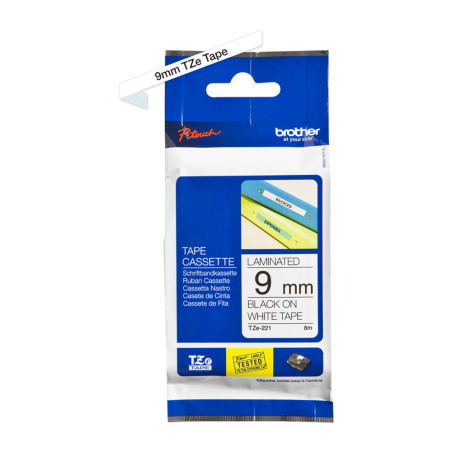 Brother Gloss Tape 9mm Black on White