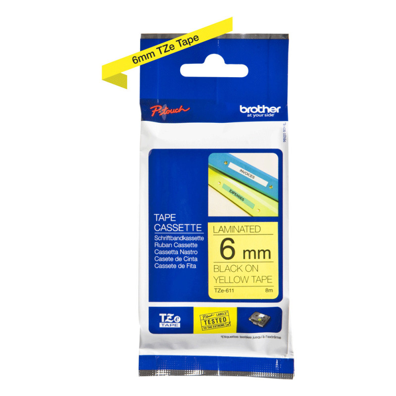 Brother Gloss Tape 6mm Black on Yellow