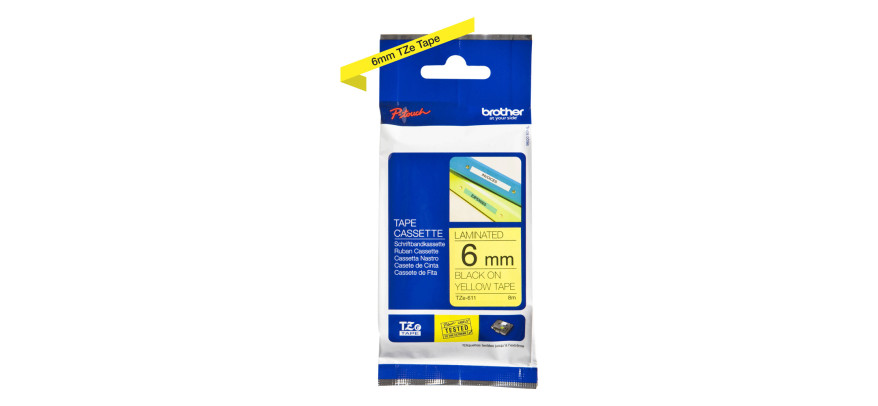 Brother Gloss Tape 6mm Black on Yellow
