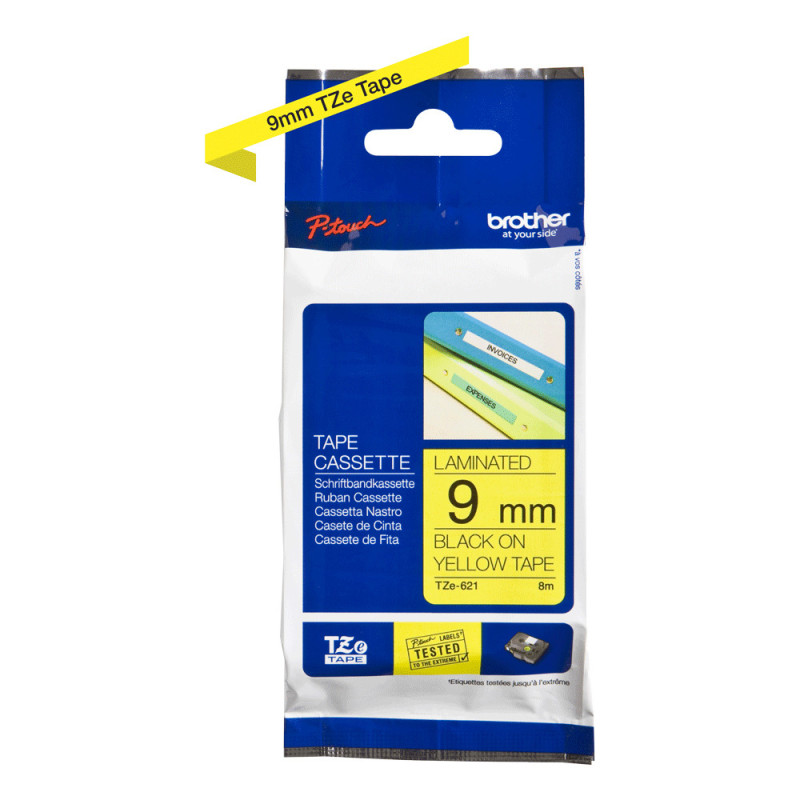 Brother Gloss Tape 9mm Black on Yellow