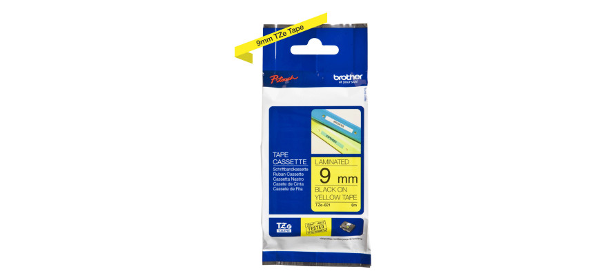 Brother Gloss Tape 9mm Black on Yellow