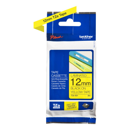 Brother Gloss Tape 12mm Black on Yellow