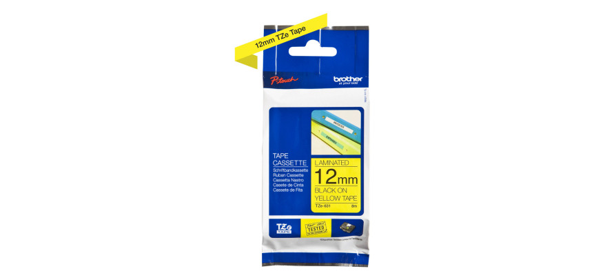 Brother Gloss Tape 12mm Black on Yellow
