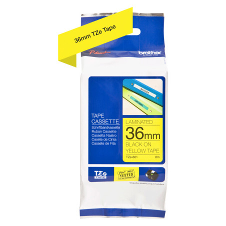 Brother Gloss Tape 36mm Black on Yellow