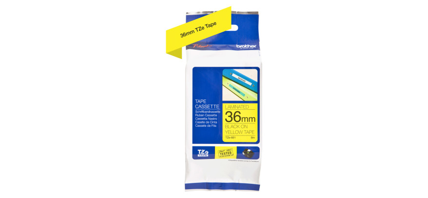Brother Gloss Tape 36mm Black on Yellow