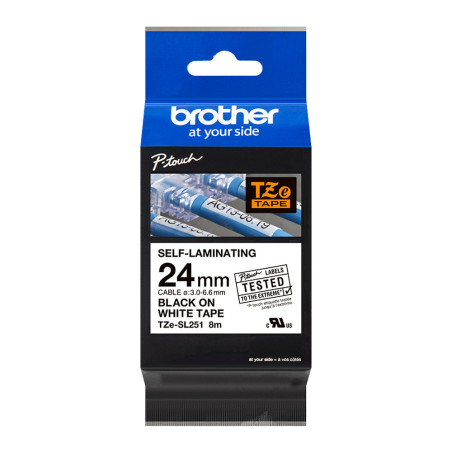 Brother Pro Self Laminating Tape Black on White, 24mm