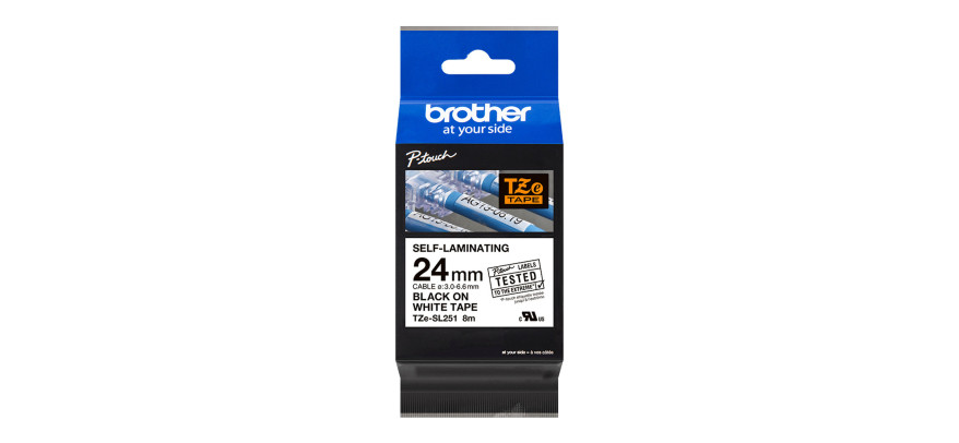Brother Pro Self Laminating Tape Black on White, 24mm