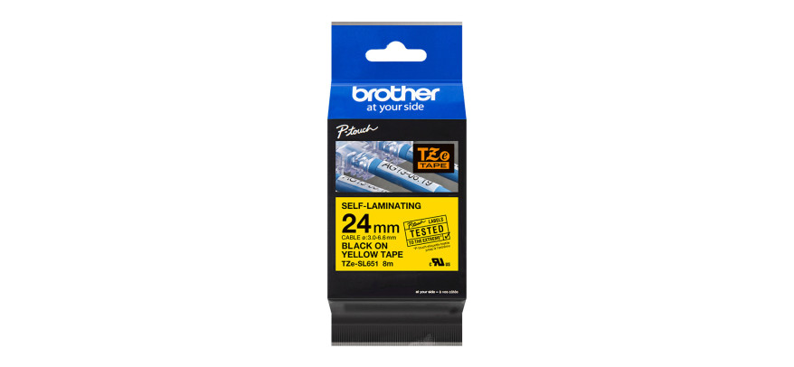 Brother Pro Self Laminating Tape Black on Yellow, 24mm
