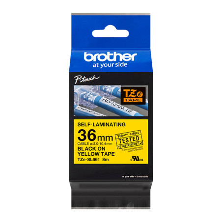 Brother Pro Self Laminating Tape Black on Yellow, 36mm