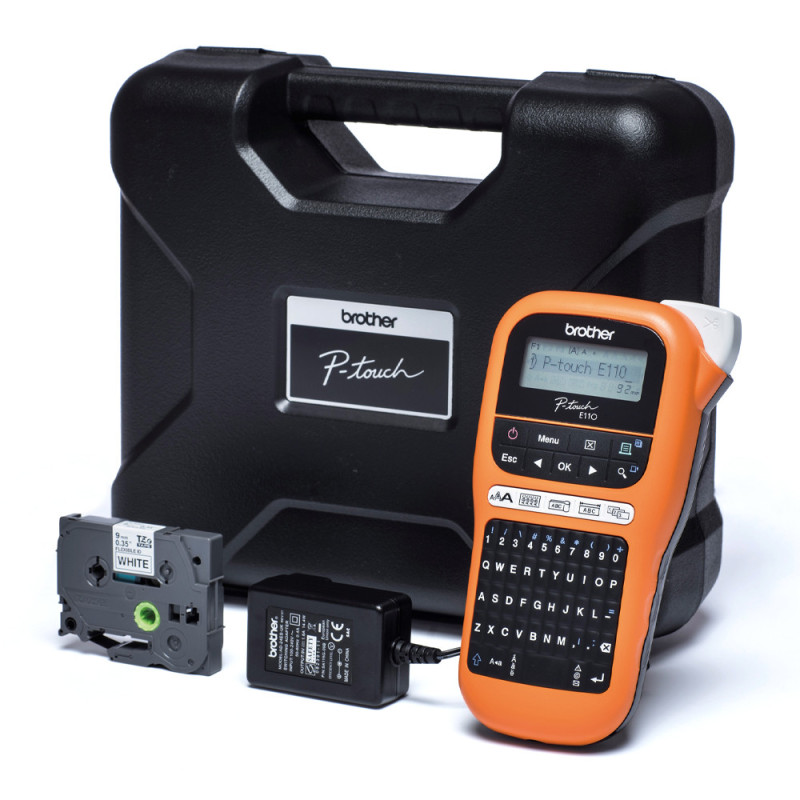 Brother Label Printer that prints up to 12mm width, c/w hard carry case, tape and mains adaptor
