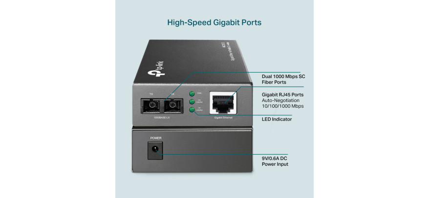 TP-Link 10/100/1000Base-T to 1000Base-FX (SC) Singlemode Gigabit Converter up to 15km