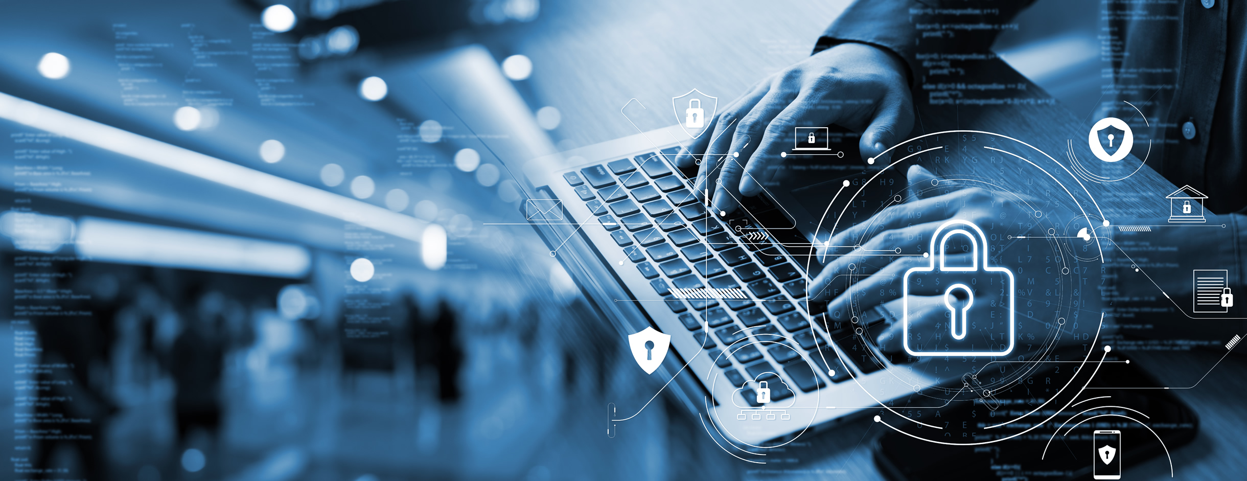 Cyber Security themed image with keyboard and typer